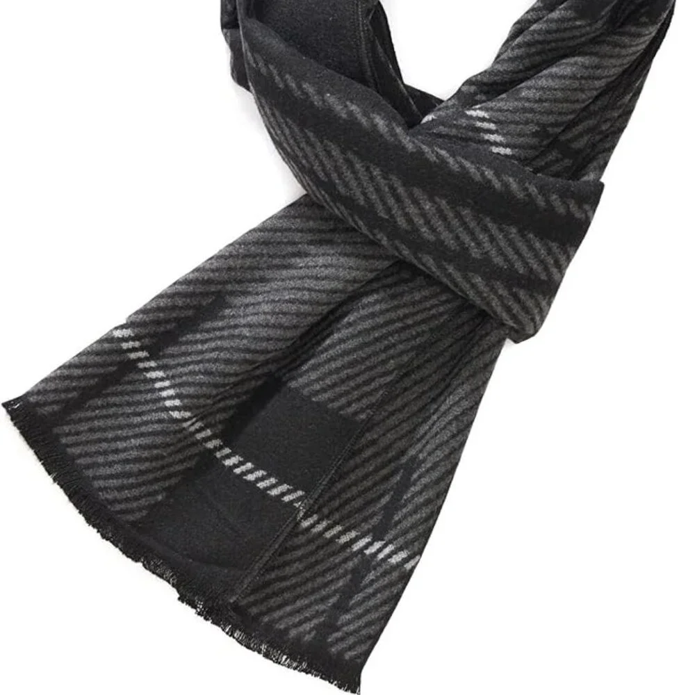 NEW FULLRON Men's Scarf Soft Warm Long Scarf Black & Gray Pattern